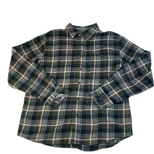 Woolrich Mens Large Green Plaid Flannel Shirt Long Sleeve Button Down